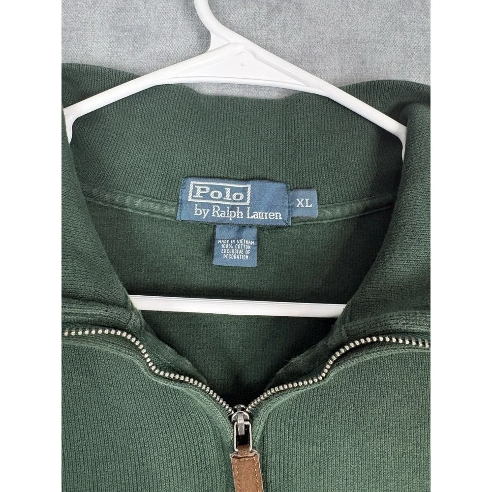Polo Ralph Lauren Quarter Zip Sweater Men's XL Green 100% Cotton Purple Pony